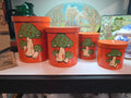 Vintage 1970s Sears Mushroom Melamine Nesting Canister Set - 4 Piece Retro Orange